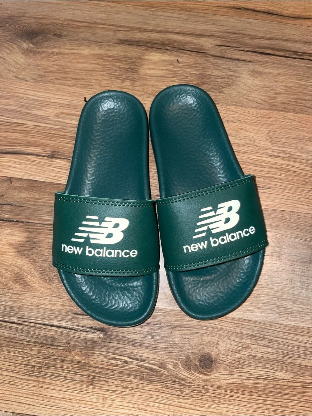 New Balance Kids Dark Green Slide Sandals with White Logo